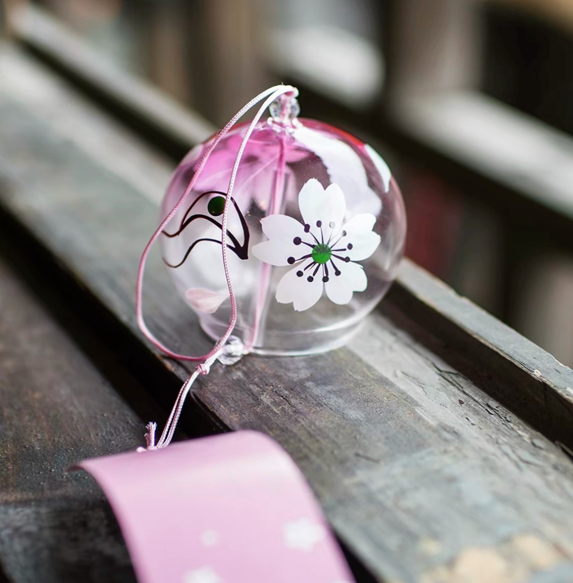 Japanese Handmade Sakura Glass Wind Chime Bell Meditation Outdoor Balcony