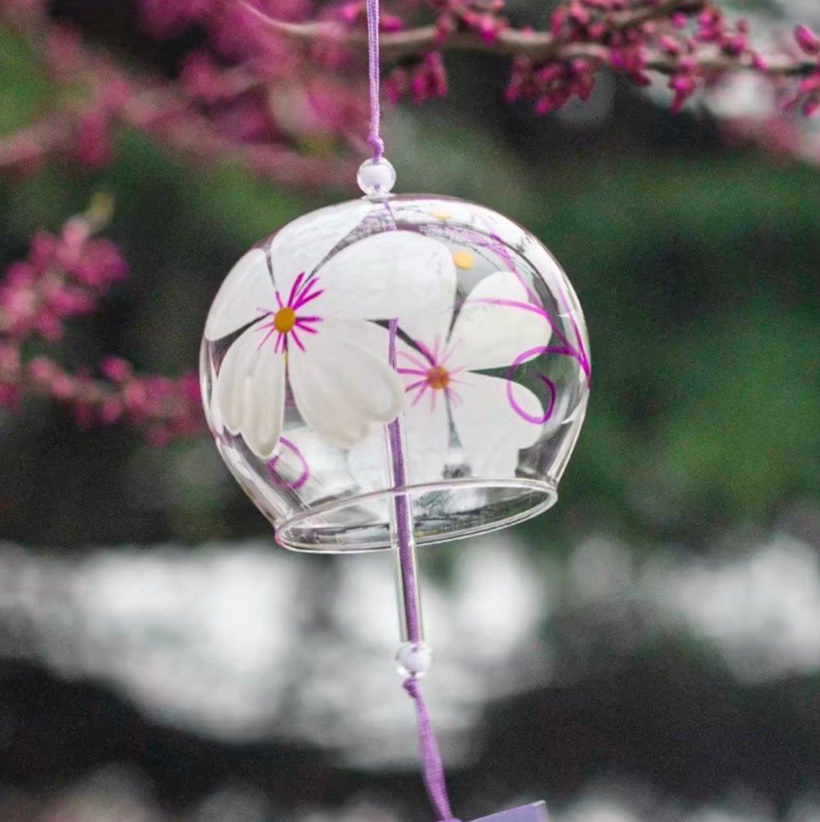 Japanese Handmade Sakura Glass Wind Chime Bell Meditation Outdoor Balcony